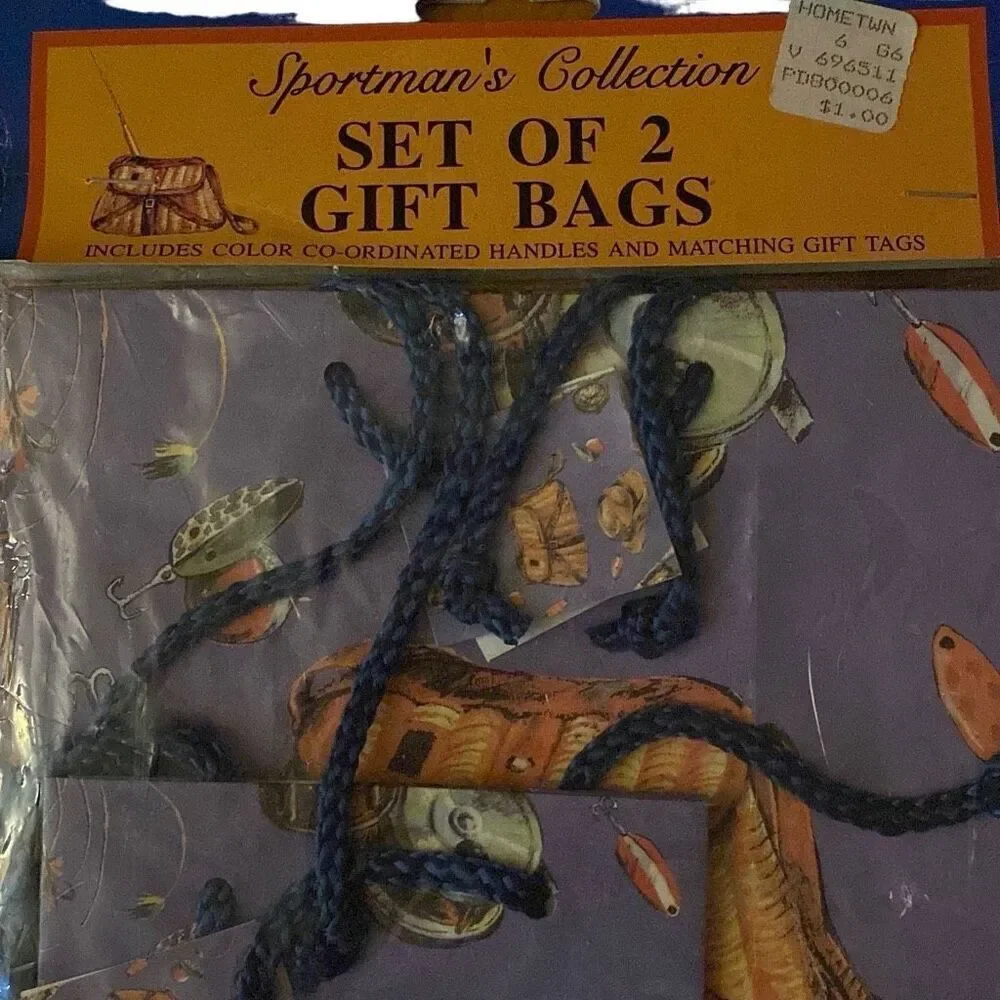 Vintage 90s 80s Sportsman’s Collection Gift Bag set NEW fishing Father’s Day